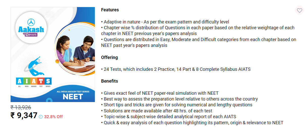 Two Year All India Aakash Test Series AIATS for NEET 2025 Class XI